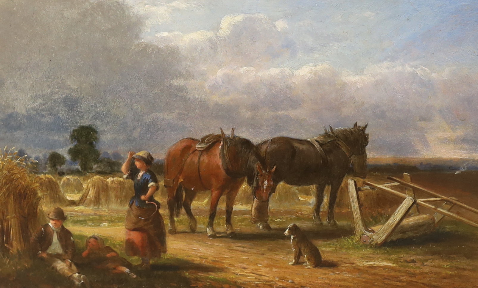 James William Cole (act. 1830–1882), oil on board, ‘Noon Day Rest’, signed and dated 1860, applied plaque to the frame, 20 x 32cm